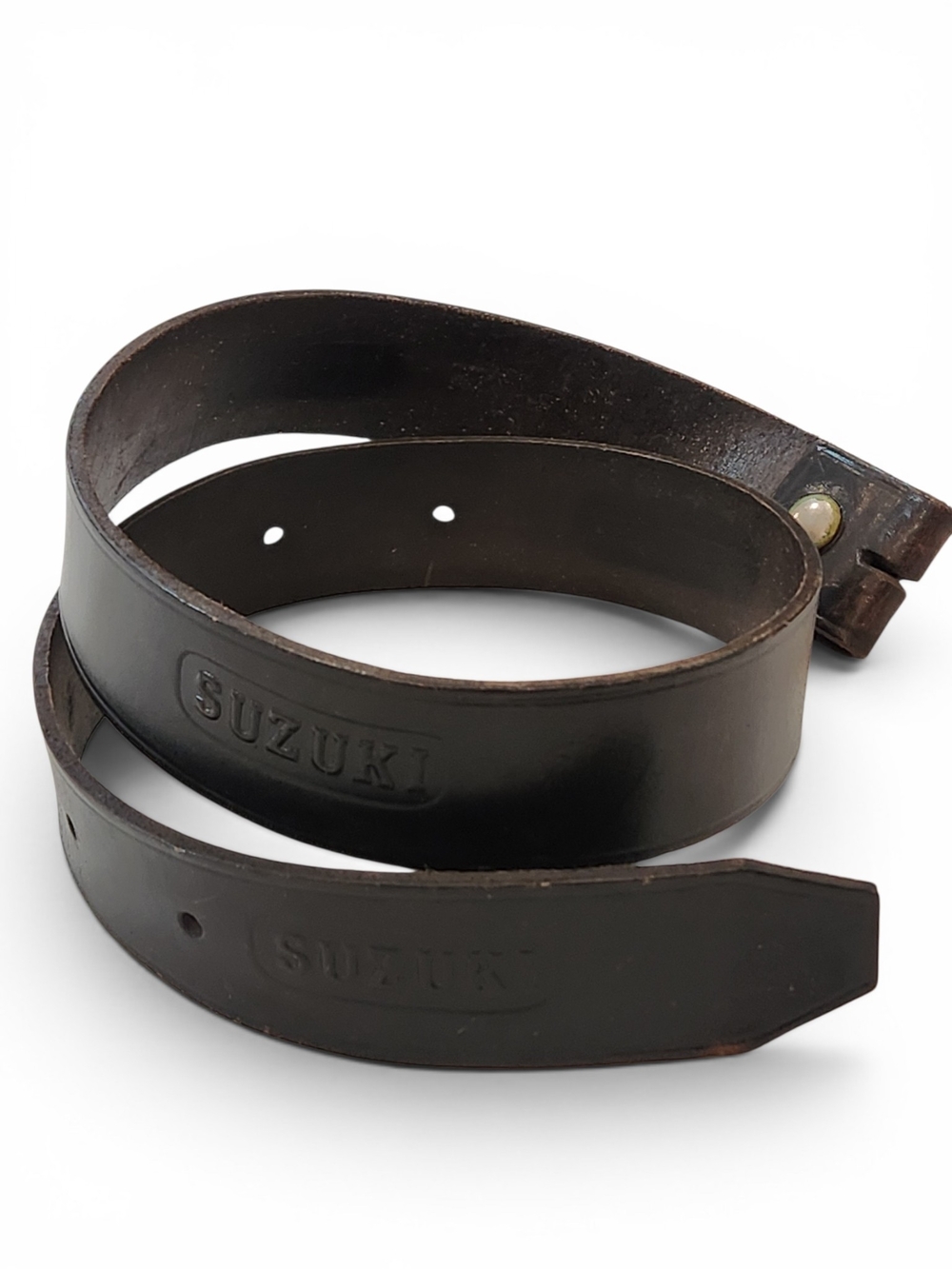 Vintage Suzuki Embossed Dark Brown Leather Belt No Buckle
